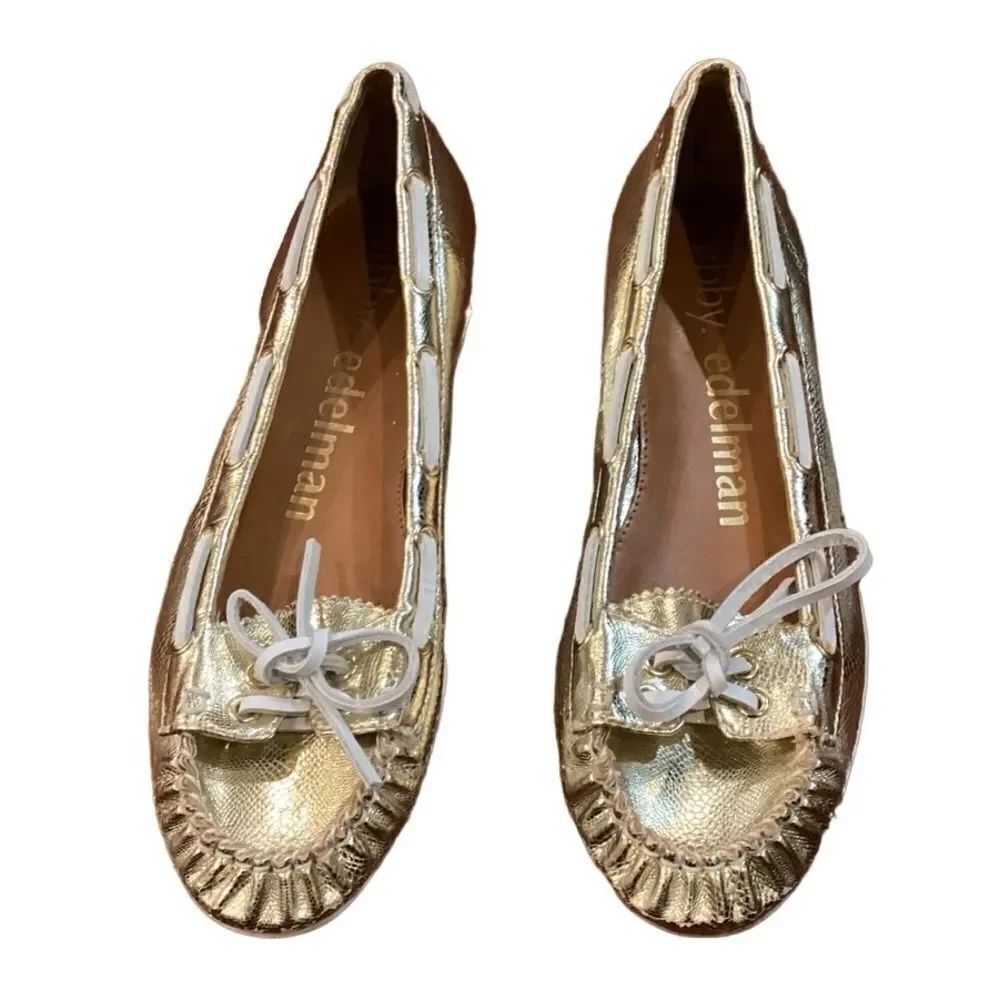 Womens Libby. Edelman  Bristol Size 7.5 Gold Wedge Nautical Boat Shoes